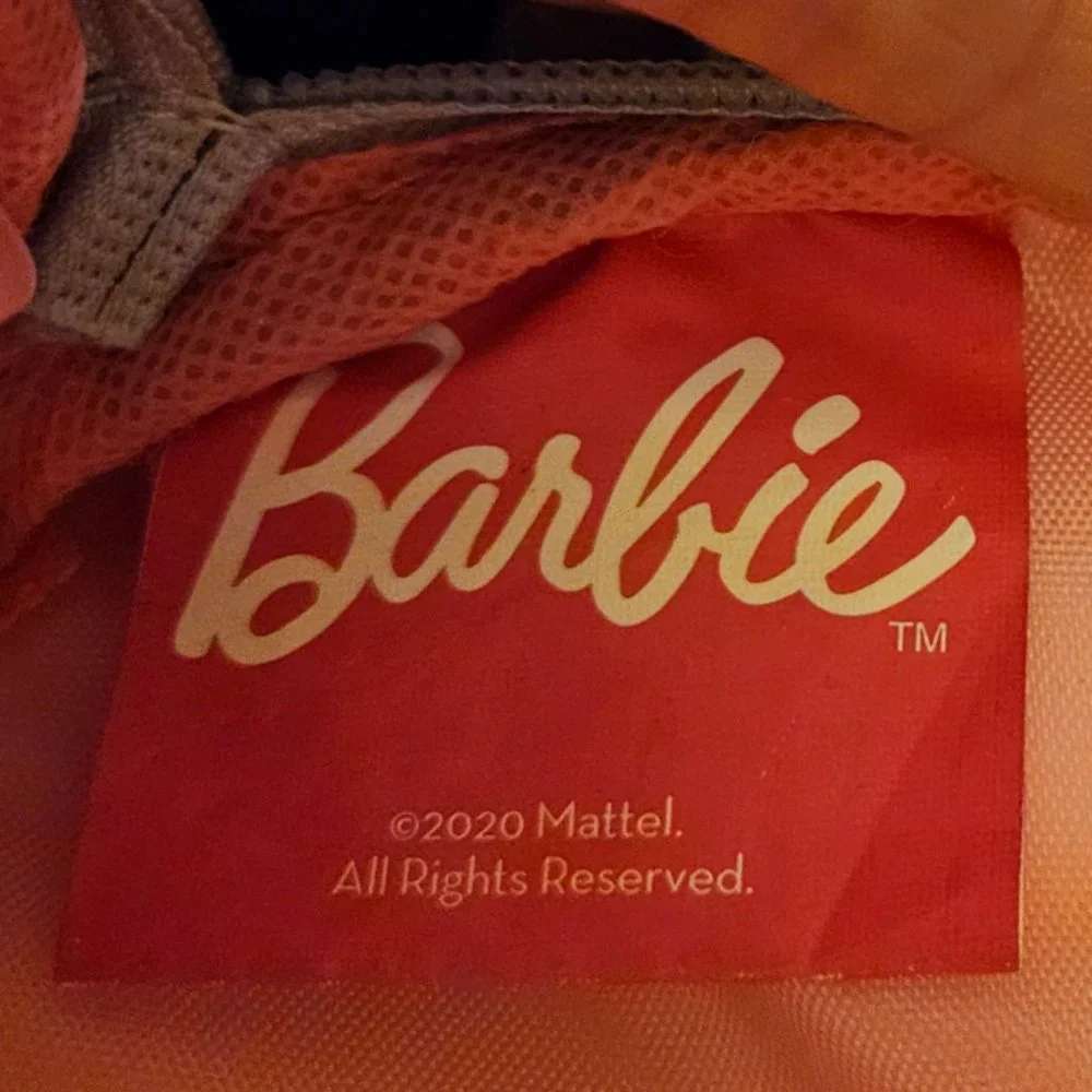 Mattel Barbie Makeup Small Bag Silver All Over Logo Hot Pink Inside Barbiecore